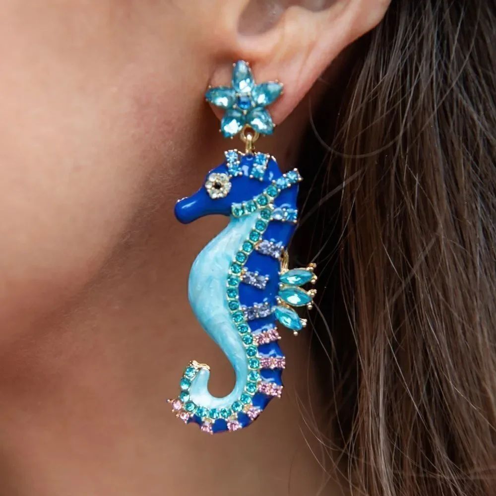 Blue seahorse earrings A780
